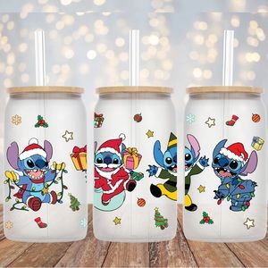 Santa stitch glass cup